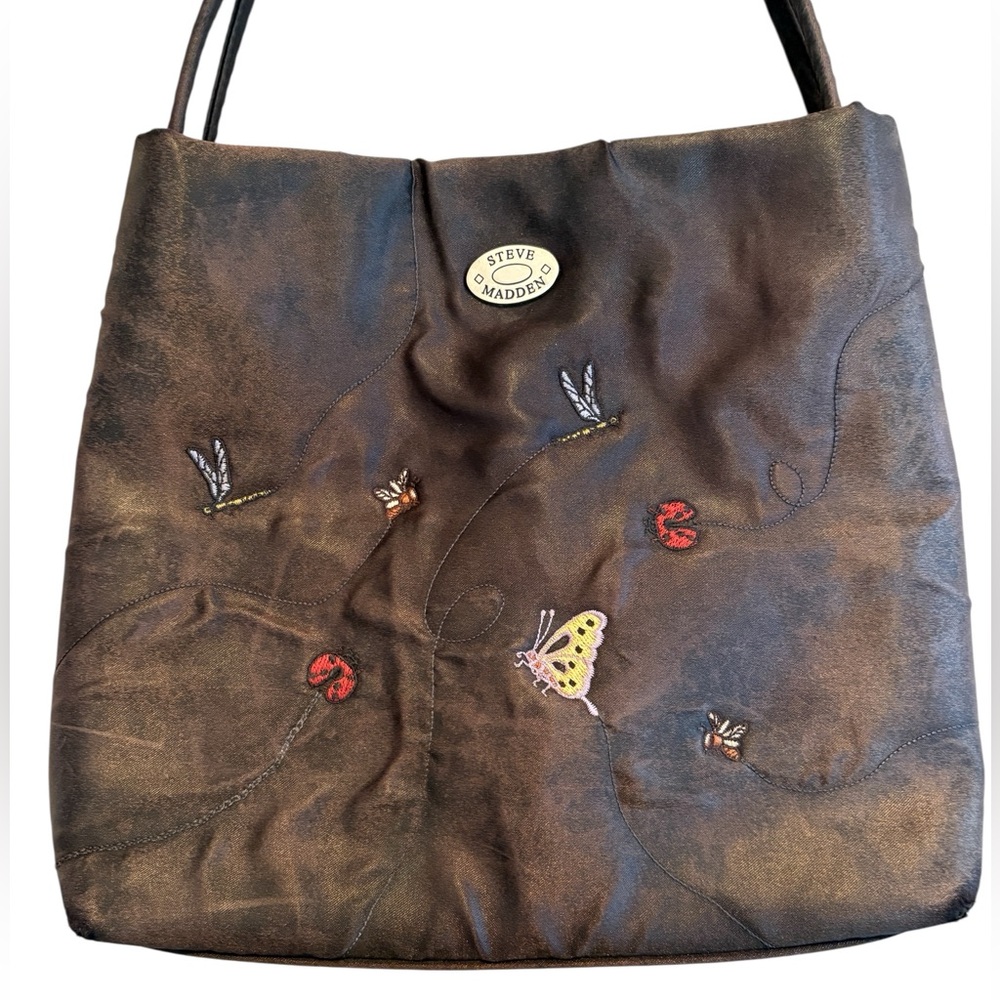 Steve Madden Dark Brown Embroidered Insect Shoulder Bag Purse